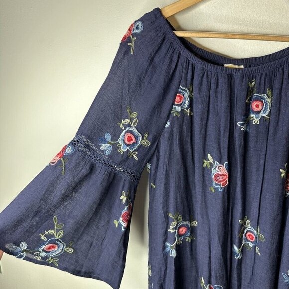 Anthropologie Fig & Flower Dress Womens Blue‎ Floral Embroidered Lined Boho Sz M - Picture 3 of 10